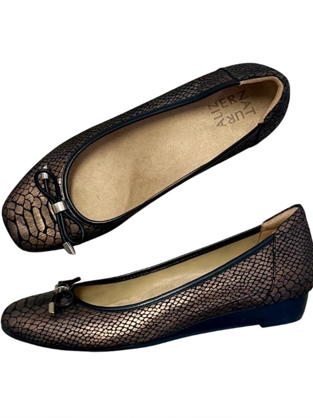 Naturalizer Metallic Bronze Snake-Print Ballet Flats